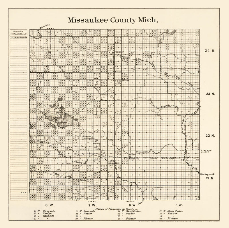 Size comparison using Vintage Map of Missaukee County, Michigan 1878