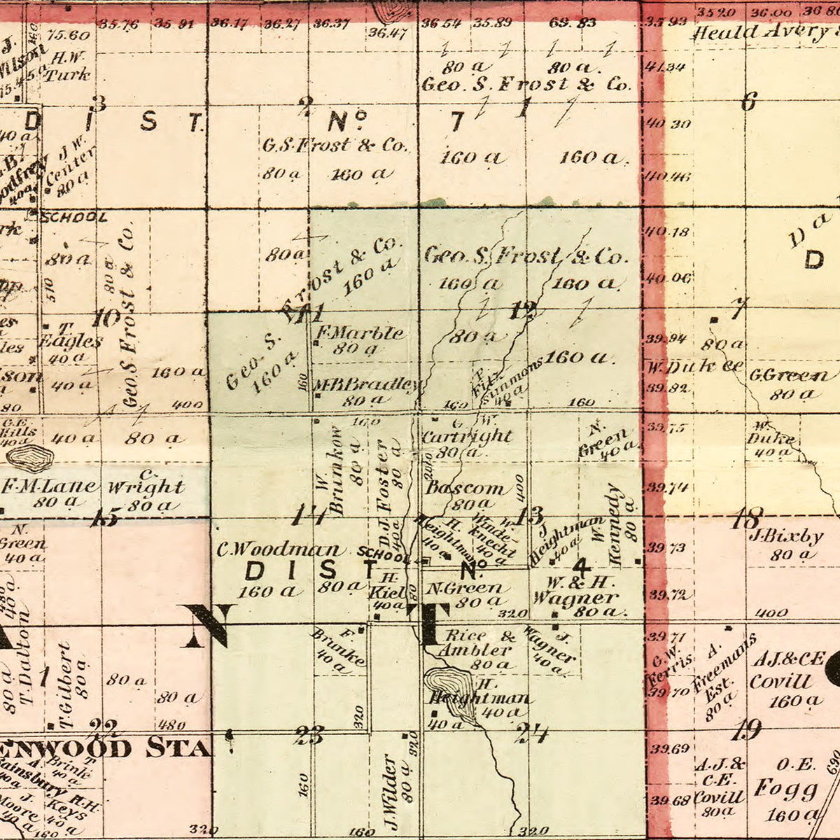 Restored historic details from the 1876 county map of Oceana County, Michigan