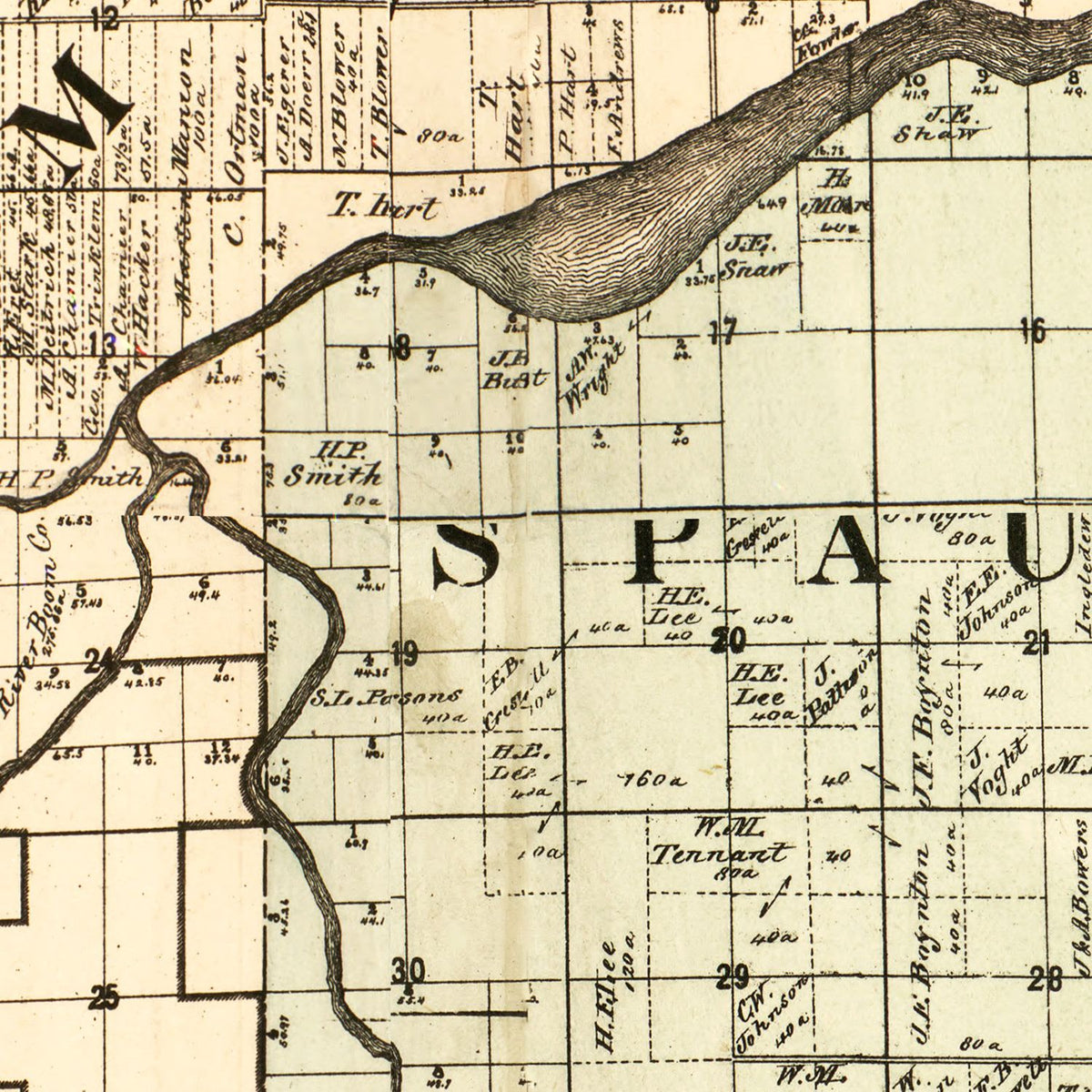 Restored historic details from the 1890 county map of Saginaw County, Michigan