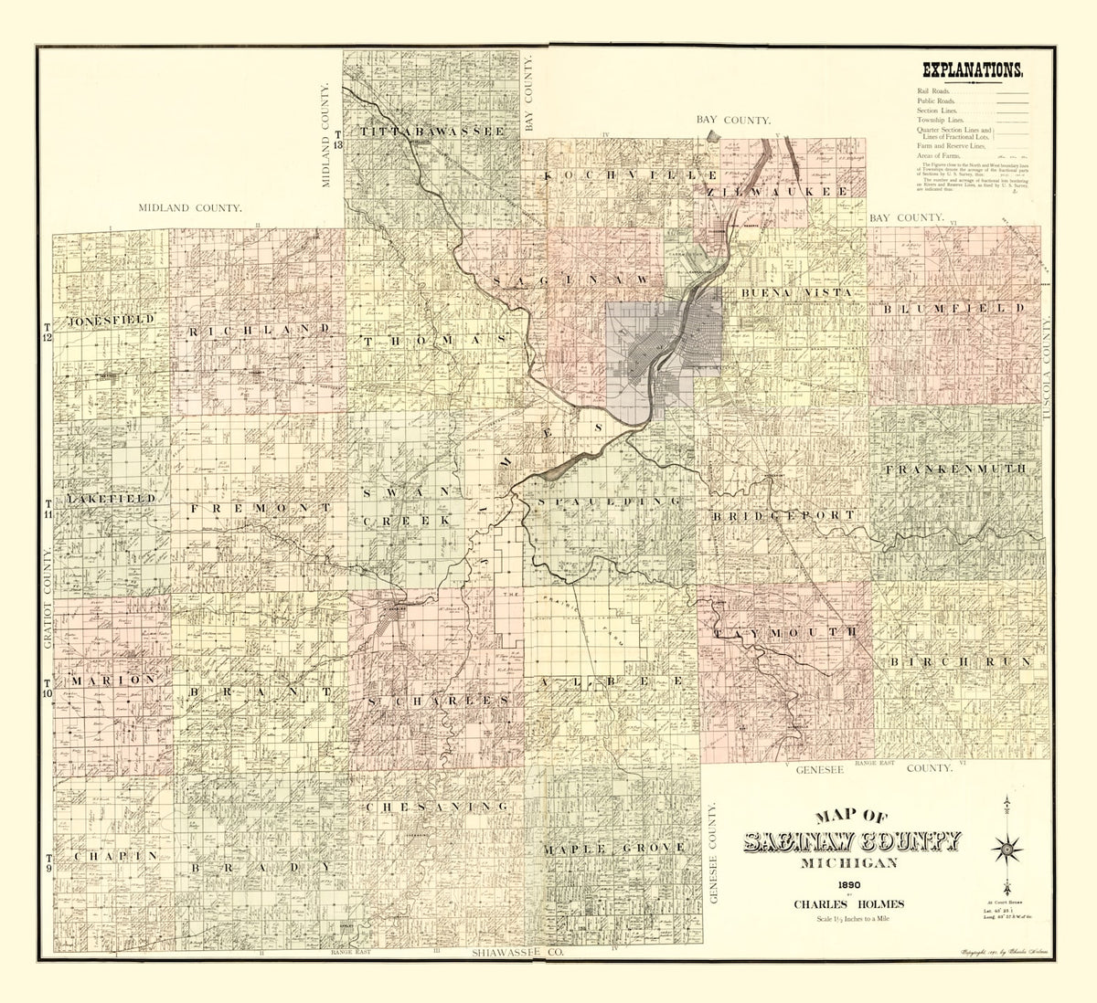 Preview of Vintage Map of Saginaw County, Michigan 1890