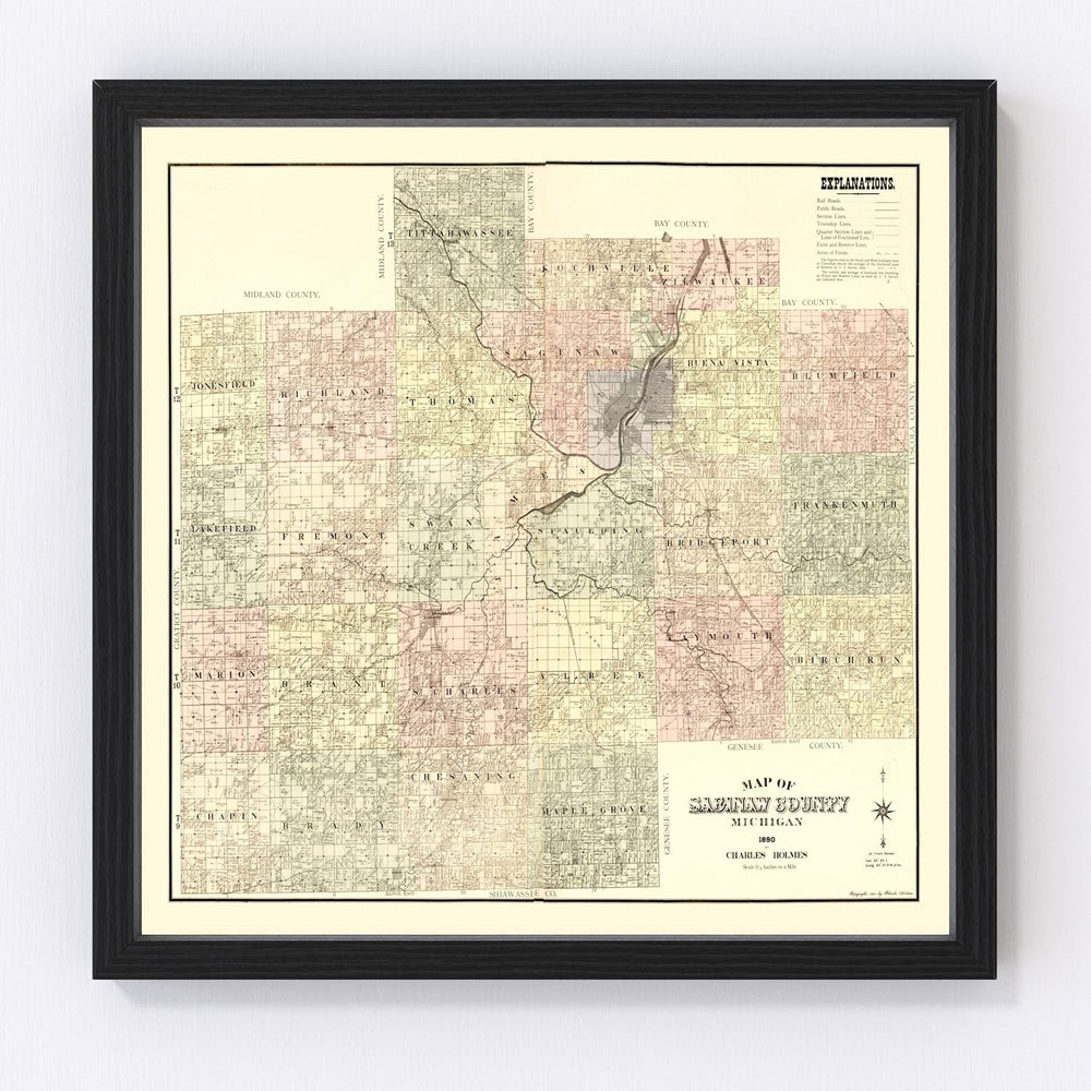 Saginaw County Vintage Map 1890