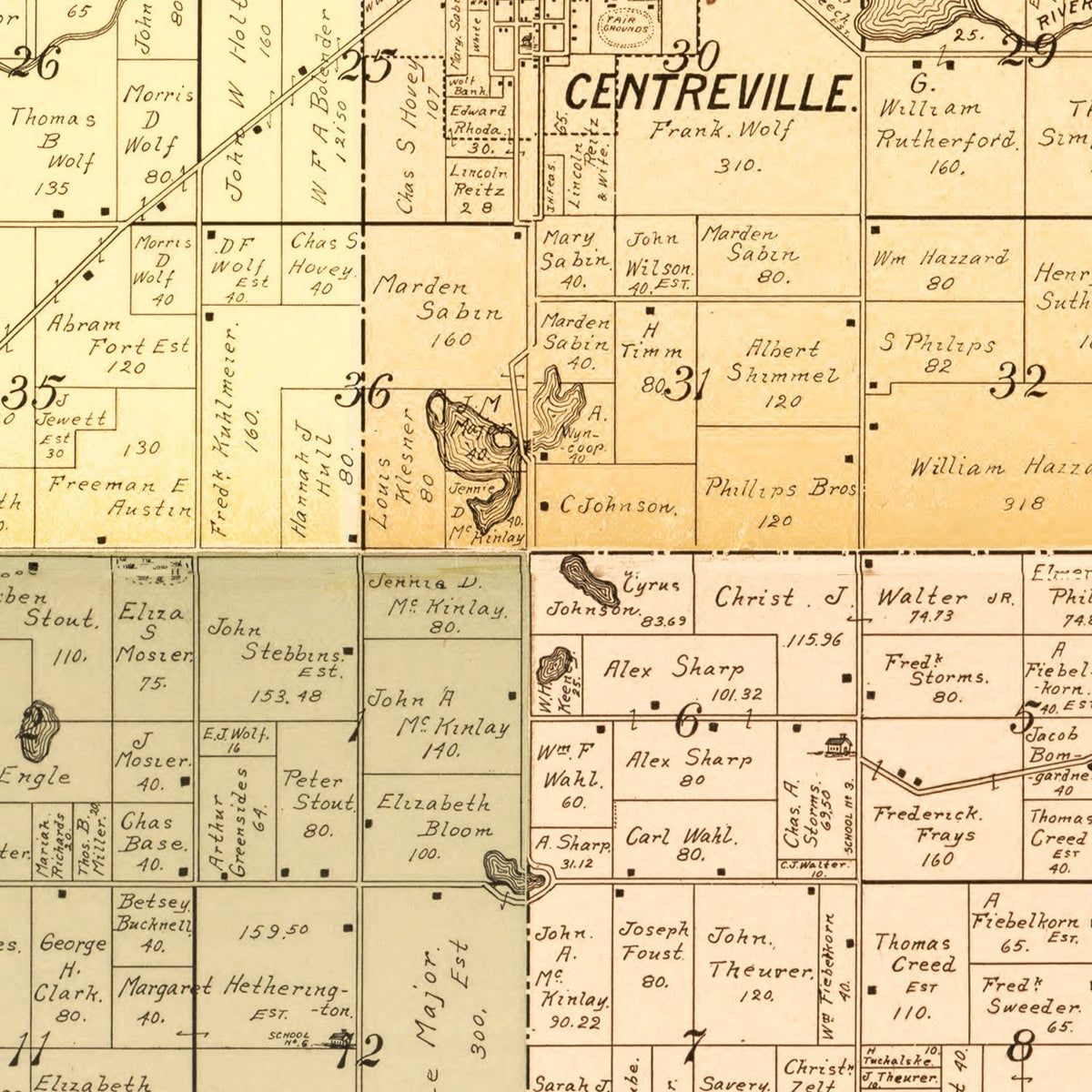 Restored historic details from the 1897 county map of St. Joseph County, Michigan