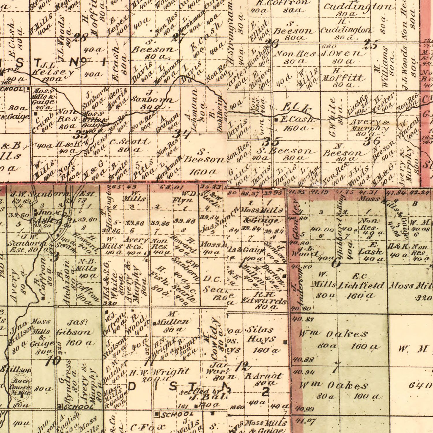 Restored historic details from the 1876 county map of Sanilac County, Michigan