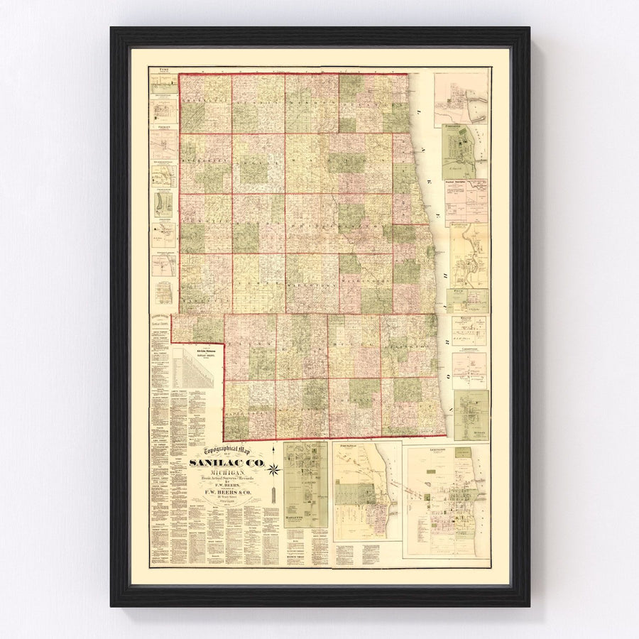 Vintage Map of Sanilac County, Michigan 1876