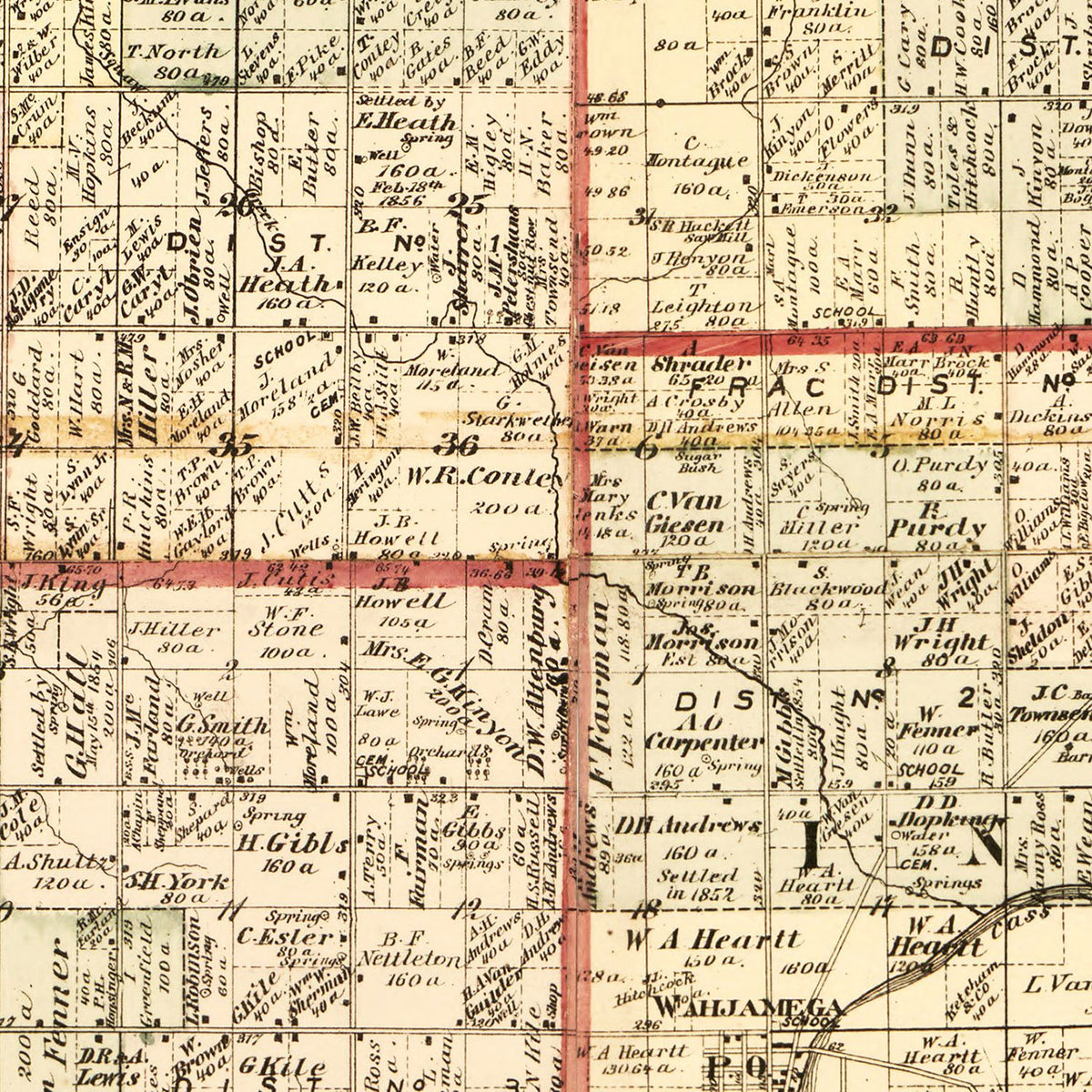 Restored historic details from the 1875 county map of Tuscola County, Michigan