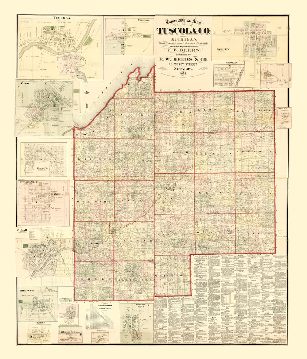 Vintage Map of Tuscola County, Michigan 1875 print style example