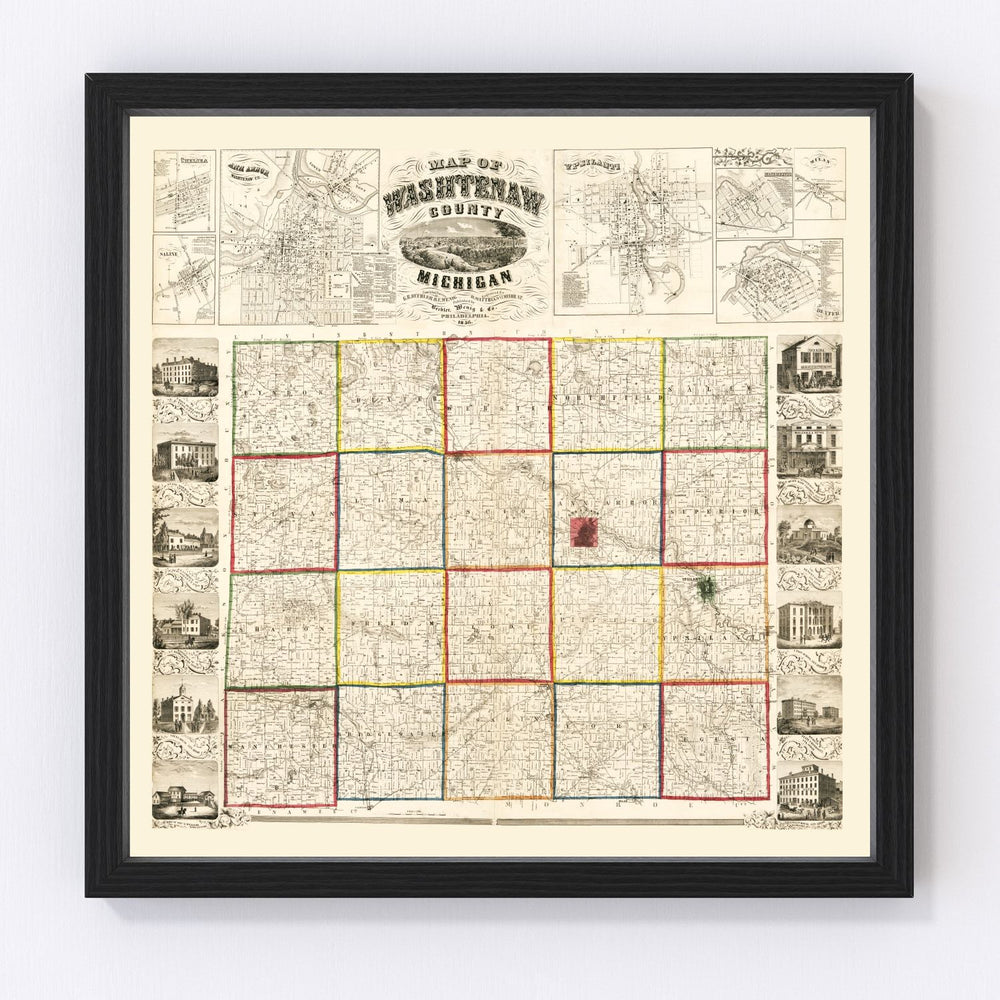 Washtenaw County Vintage Map 1856