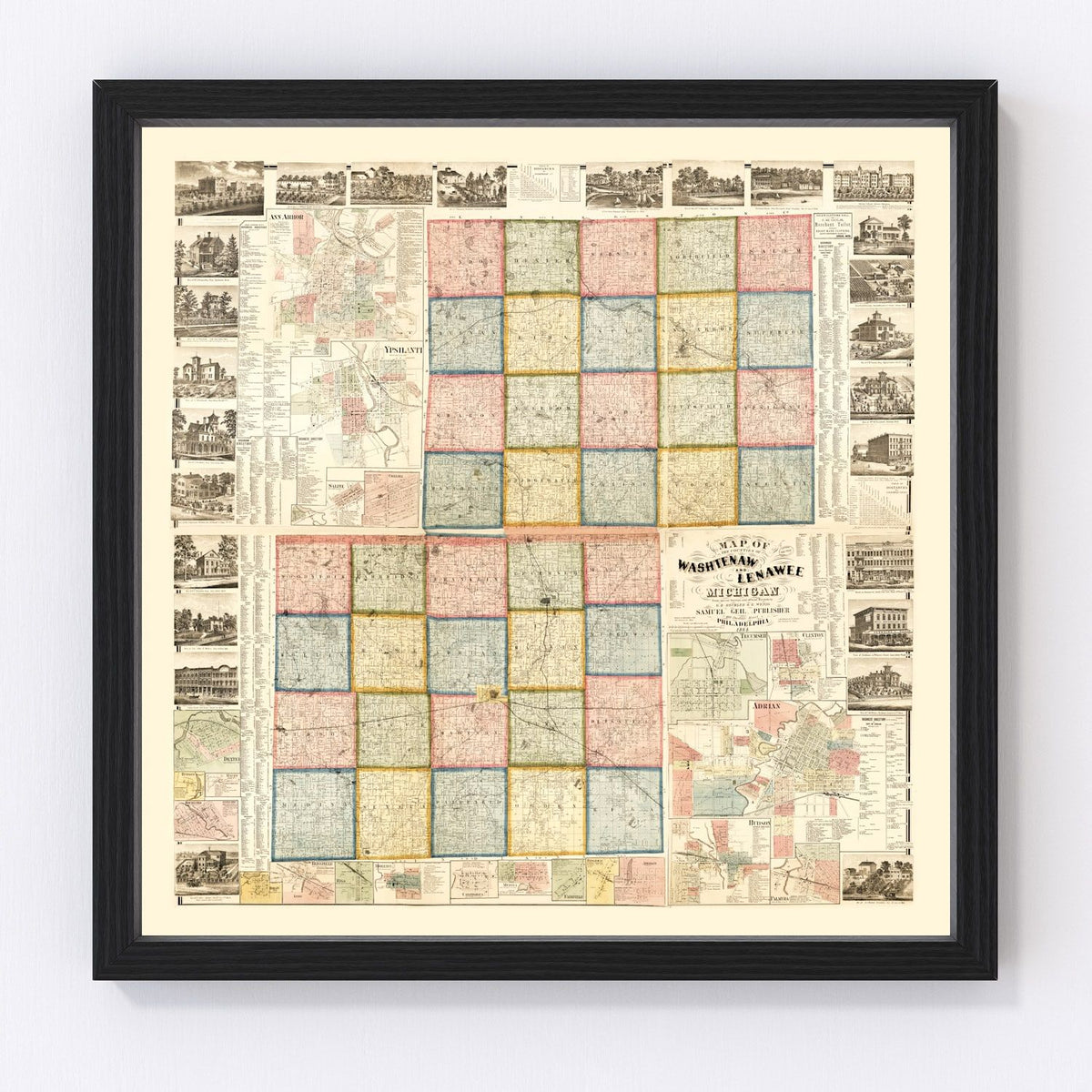 Lenawee County Vintage Map 1864