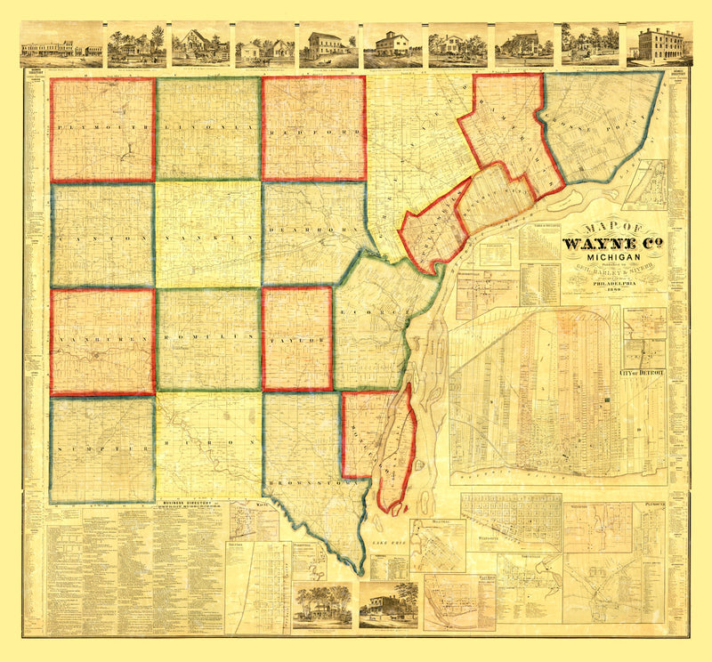 Size comparison using Vintage Map of Wayne County, Michigan 1860