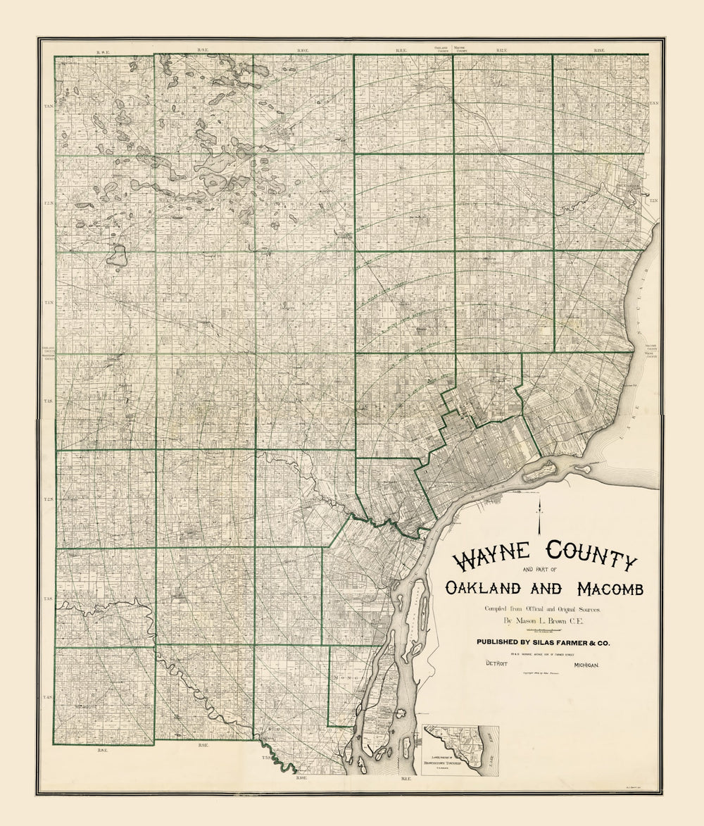 Vintage Map of Wayne County, Michigan 1894 print style example