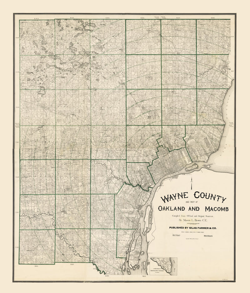 Size comparison using Vintage Map of Wayne County, Michigan 1894