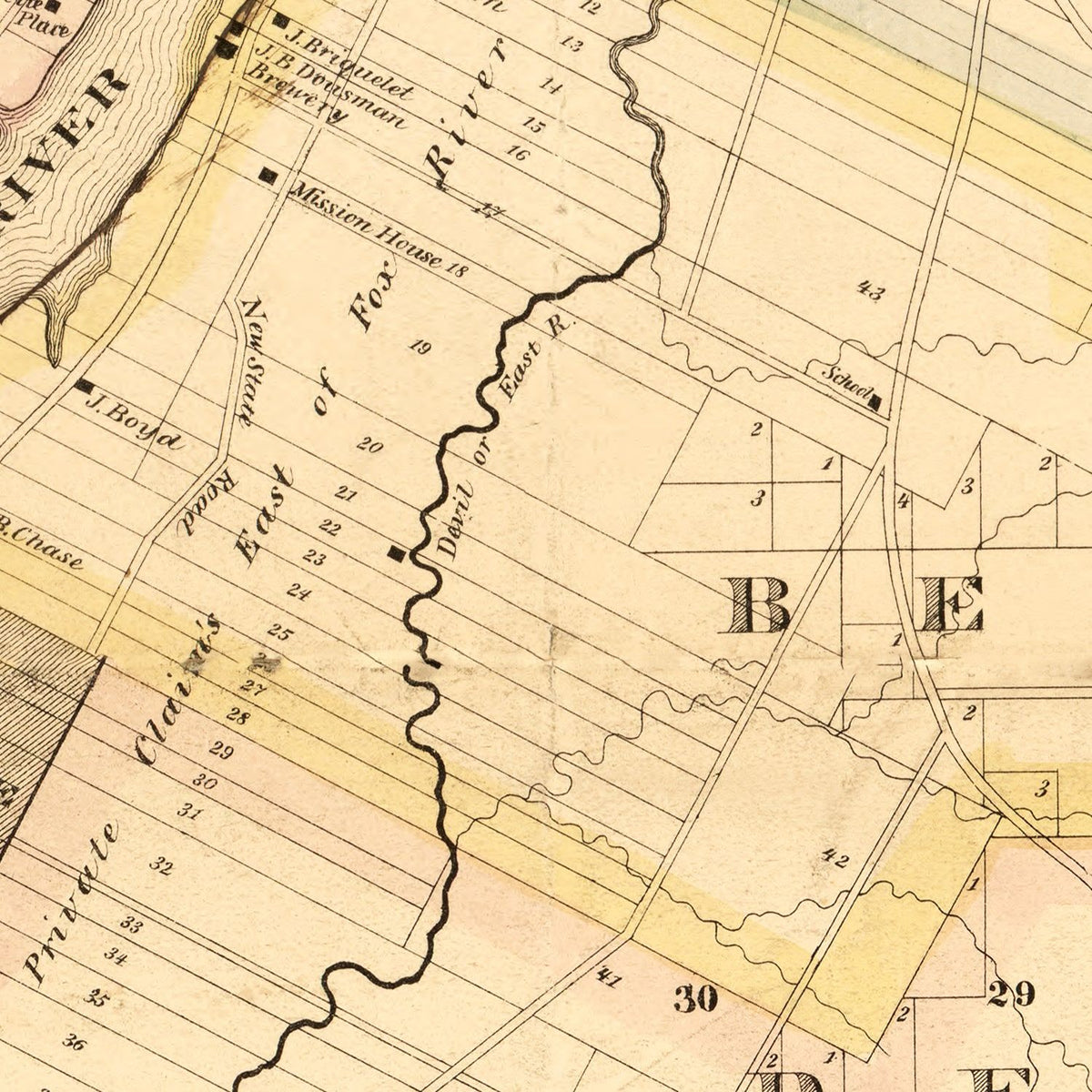 Restored historic details from the 1870 county map of Brown County, Wisconsin