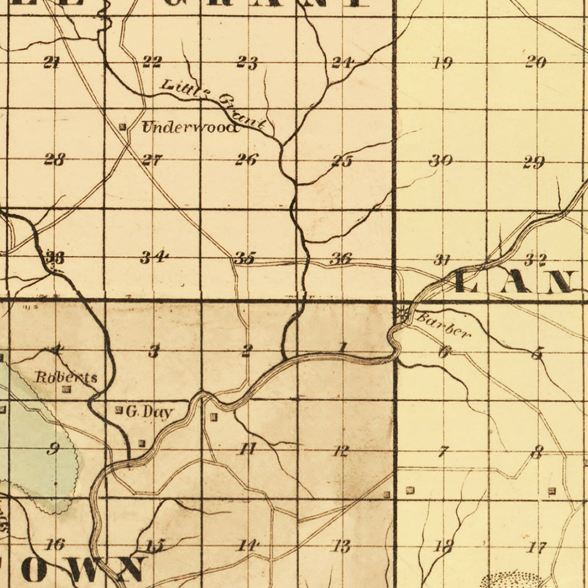 Restored historic details from the 1857 county map of Grant County, Wisconsin