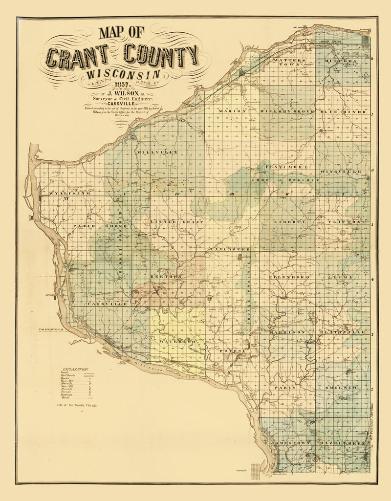 Size comparison using Vintage Map of Grant County, Wisconsin 1857