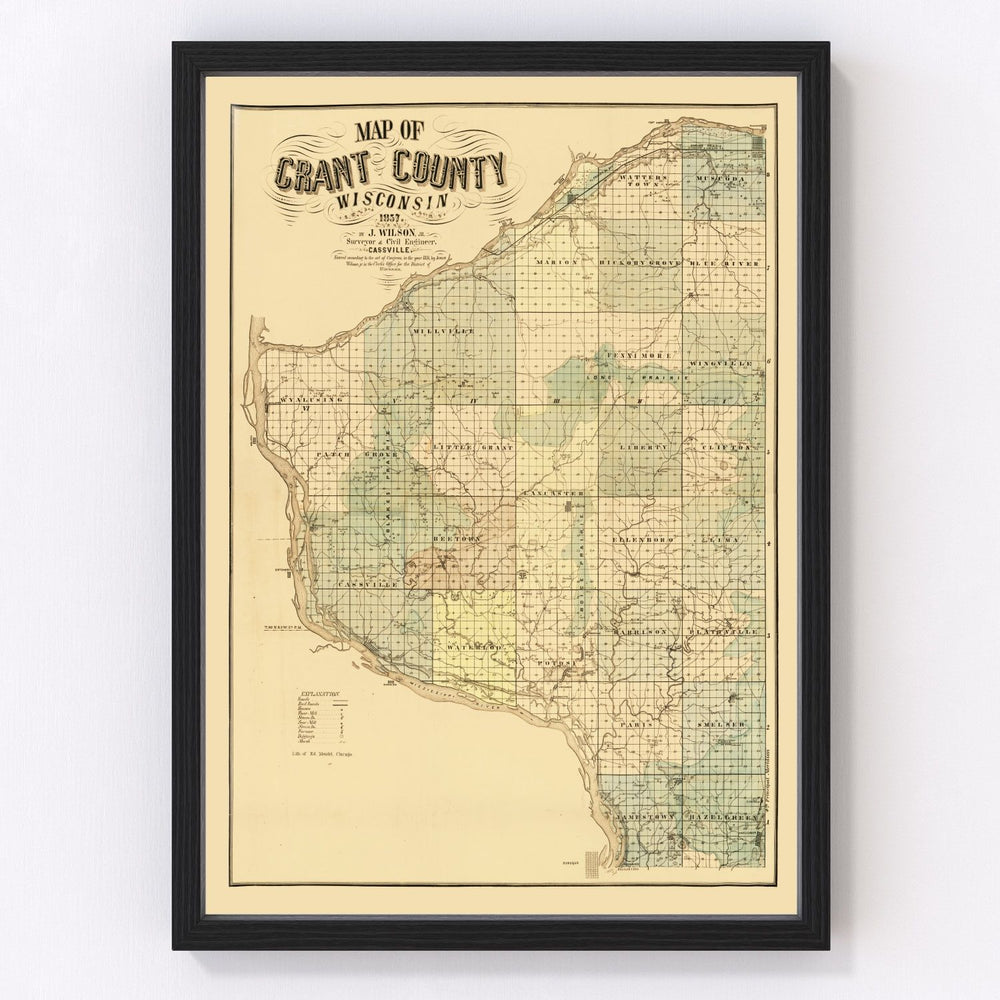Grant County Vintage Map 1857