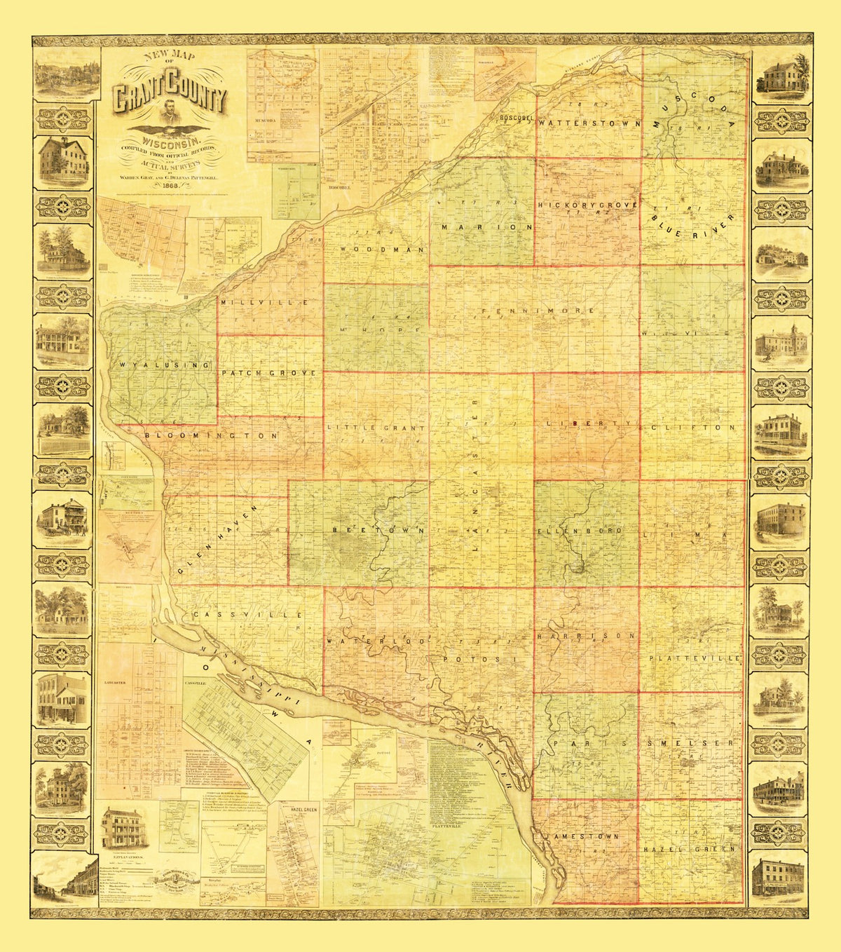 Preview of Vintage Map of Grant County, Wisconsin 1868
