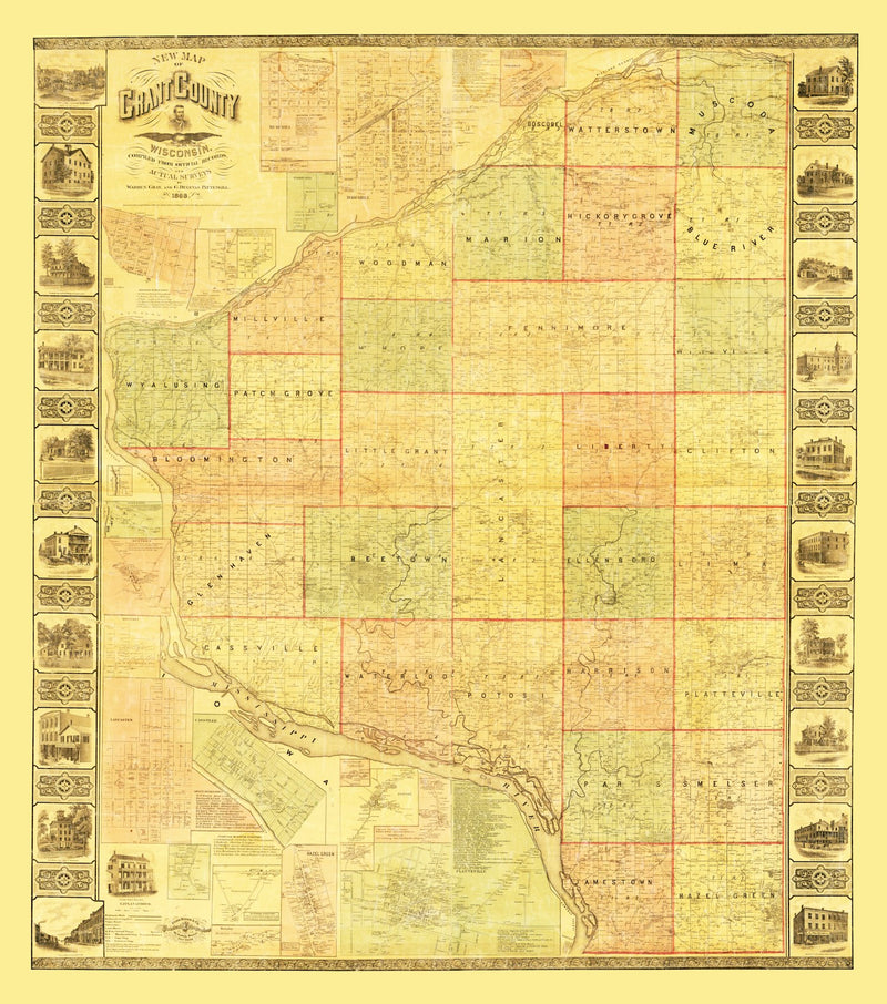 Size comparison using Vintage Map of Grant County, Wisconsin 1868