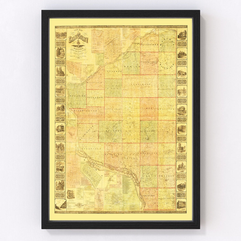 Grant County Vintage Map 1868