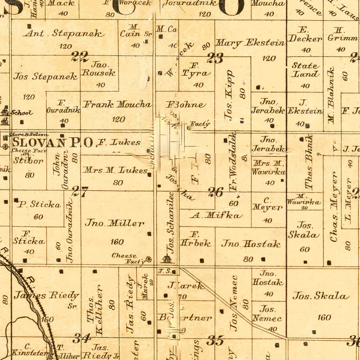 Restored historic details from the 1895 county map of Kewaunee County, Wisconsin