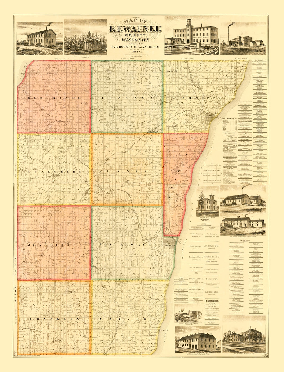 Preview of Vintage Map of Kewaunee County, Wisconsin 1895