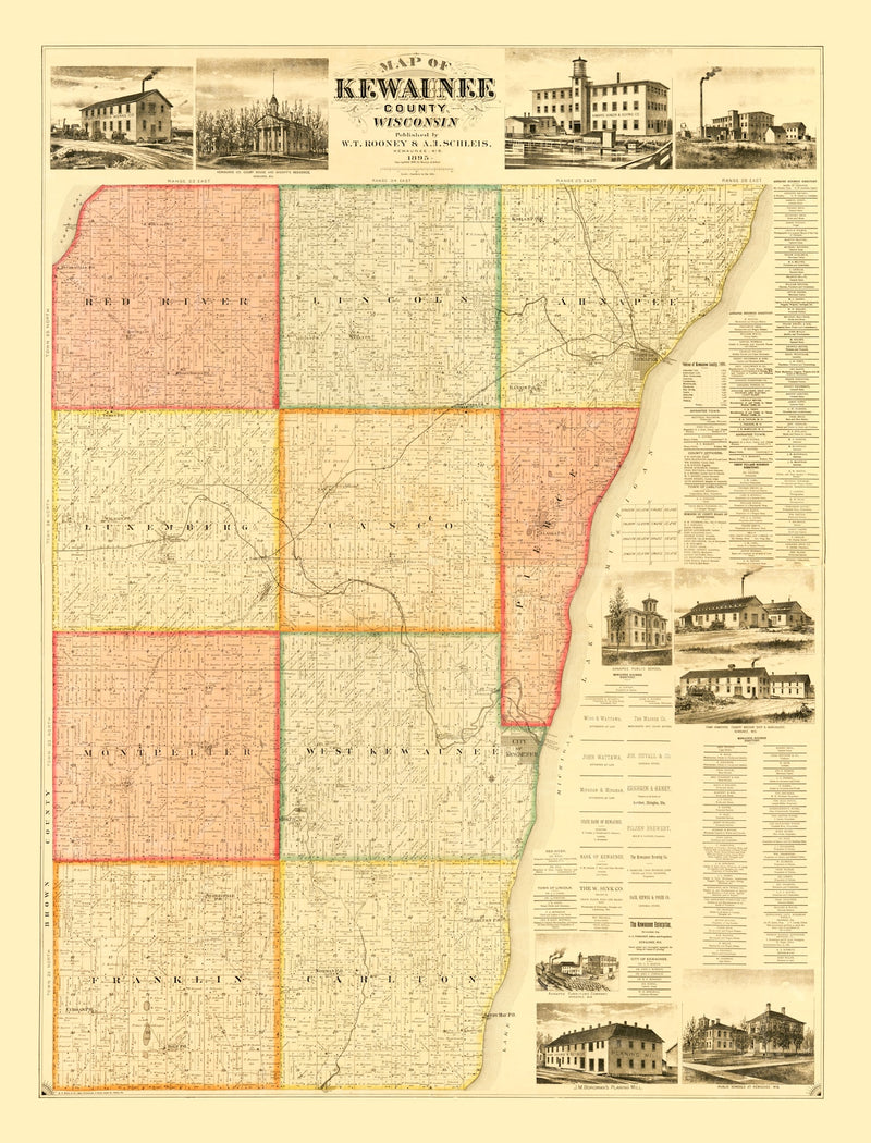 Size comparison using Vintage Map of Kewaunee County, Wisconsin 1895