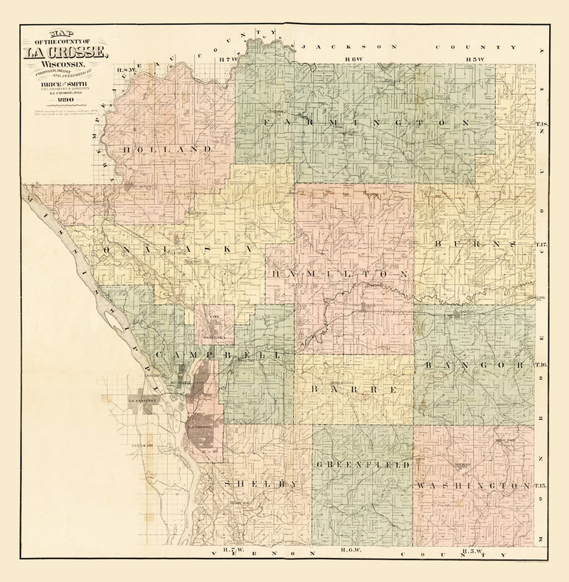 Size comparison using Vintage Map of La Crosse County, Wisconsin 1890