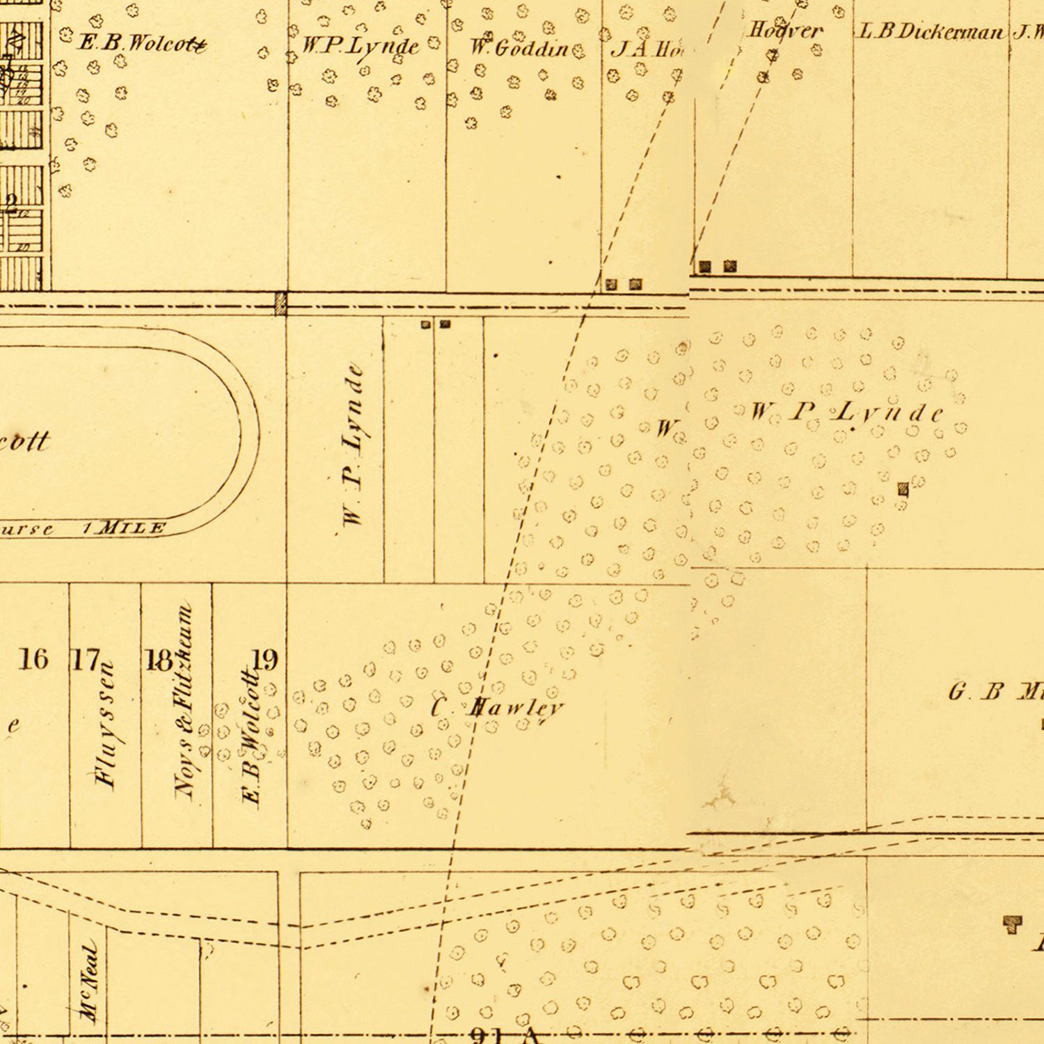 Restored historic details from the 1858 county map of Milwaukee County, Wisconsin