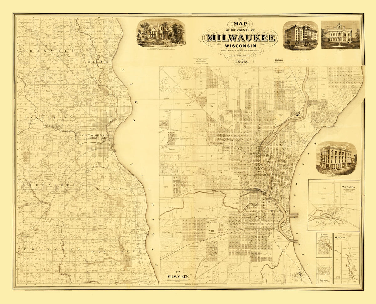 Preview of Vintage Map of Milwaukee County, Wisconsin 1858