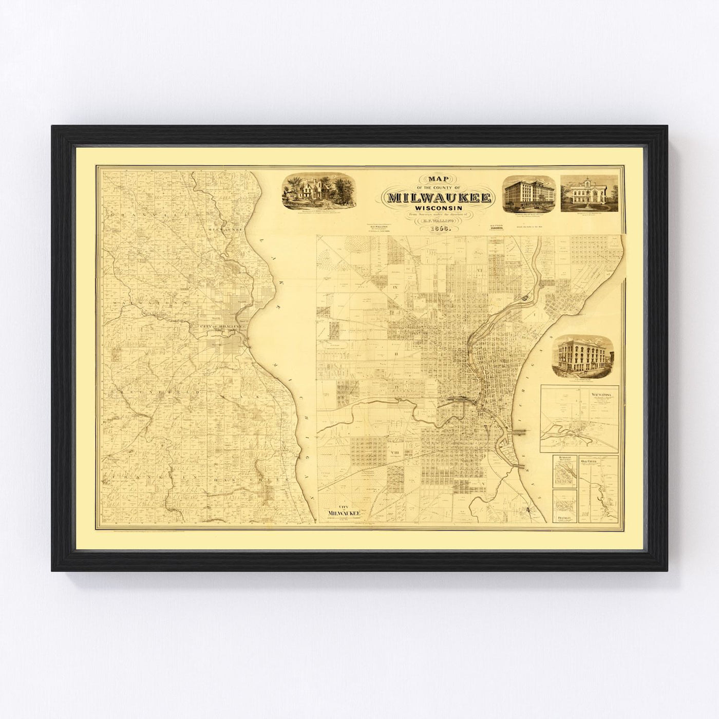 Milwaukee County Vintage Map 1858