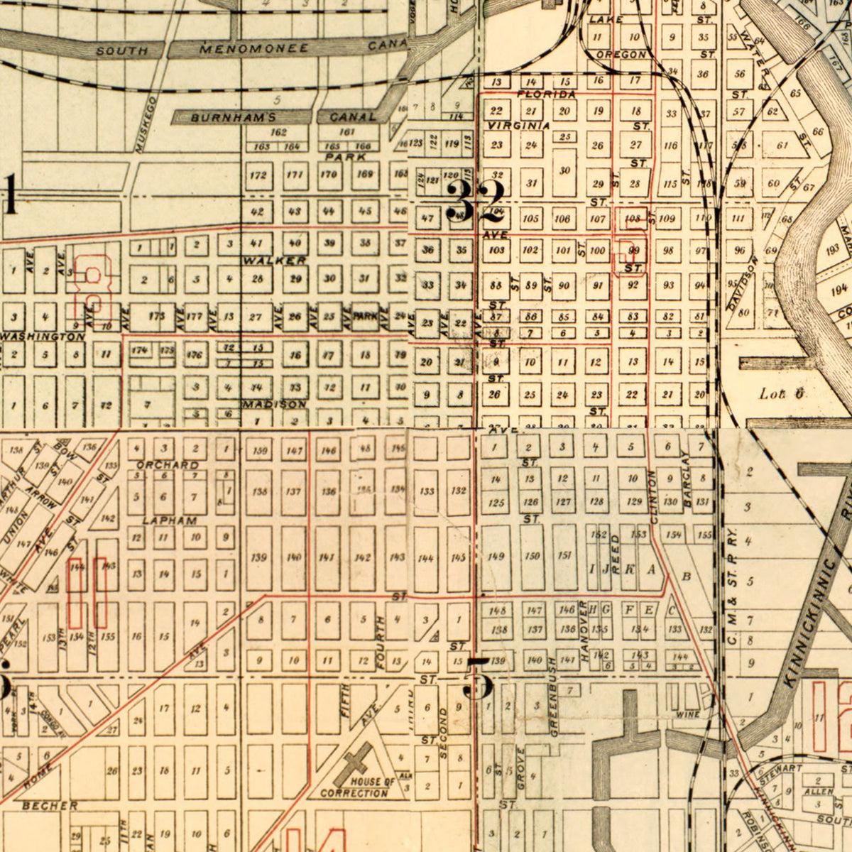 Restored historic details from the 1893 county map of Milwaukee County, Wisconsin
