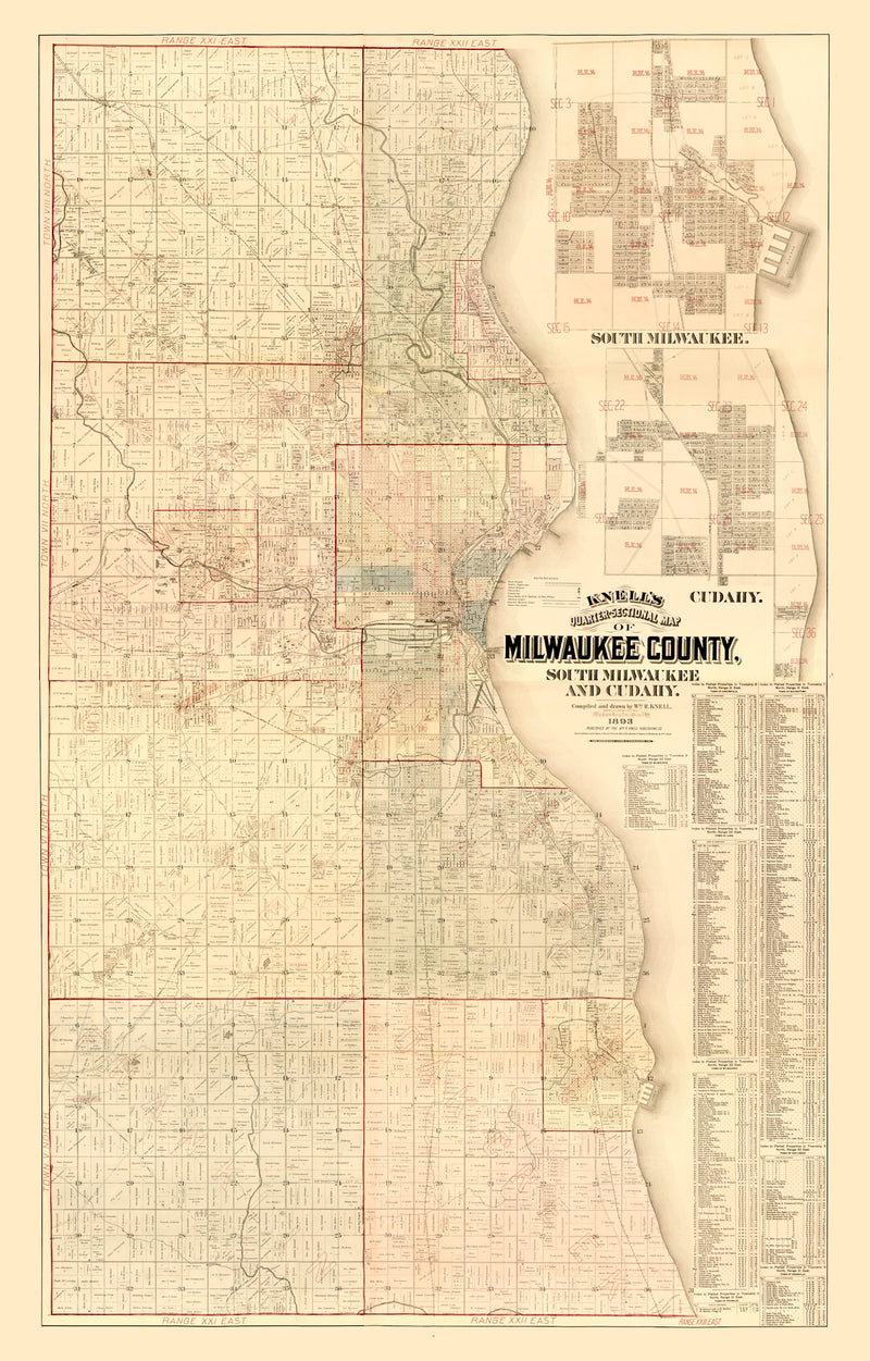 Size comparison using Vintage Map of Milwaukee County, Wisconsin 1893