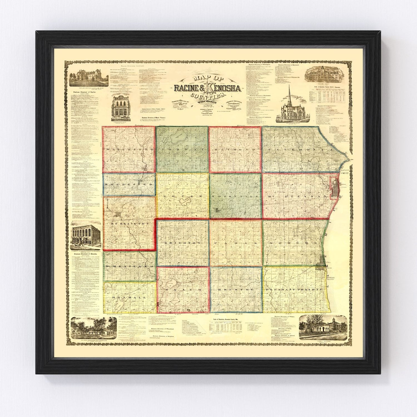 Kenosha County Vintage Map 1873