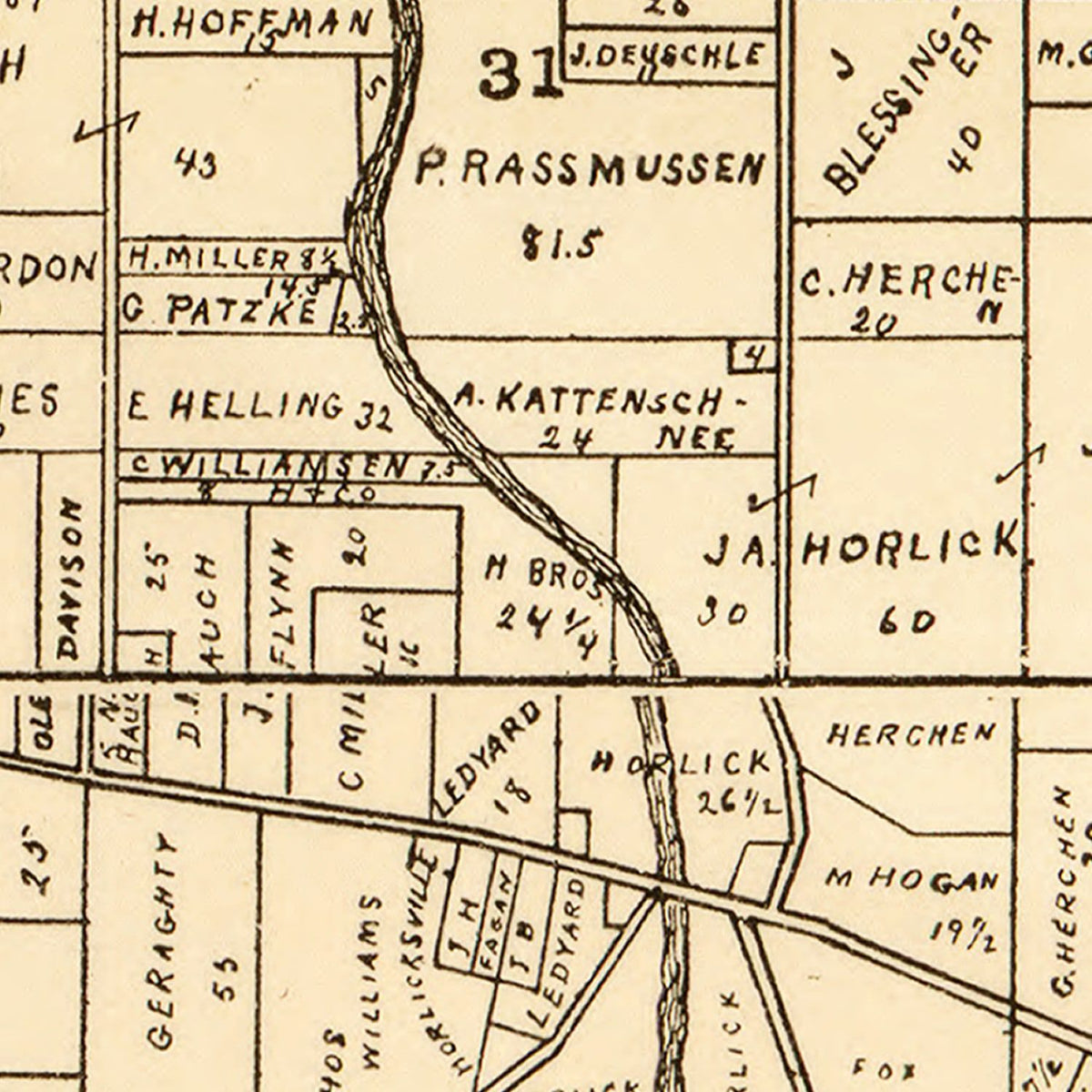 Restored historic details from the 1893 county map of Racine County, Wisconsin