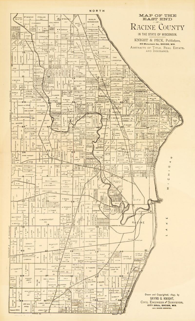 Size comparison using Vintage Map of Racine County, Wisconsin 1893