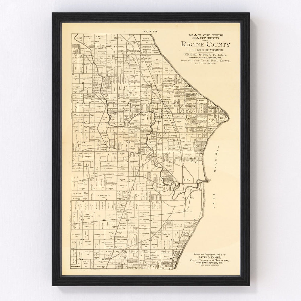 Racine County Vintage Map 1893