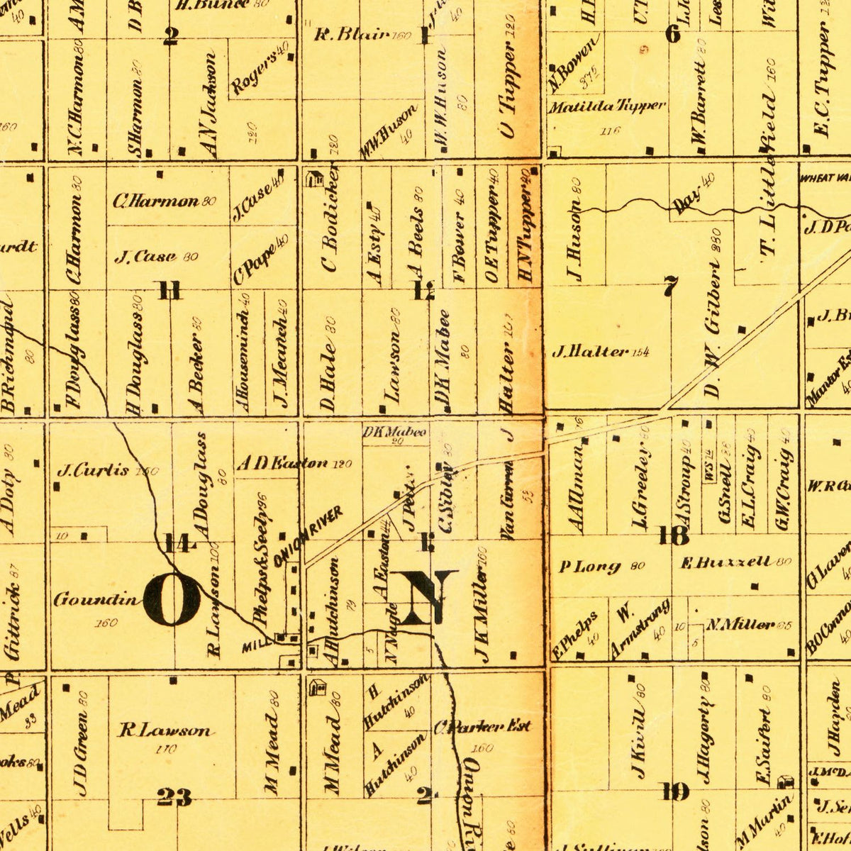 Restored historic details from the 1862 county map of Sheboygan County, Wisconsin
