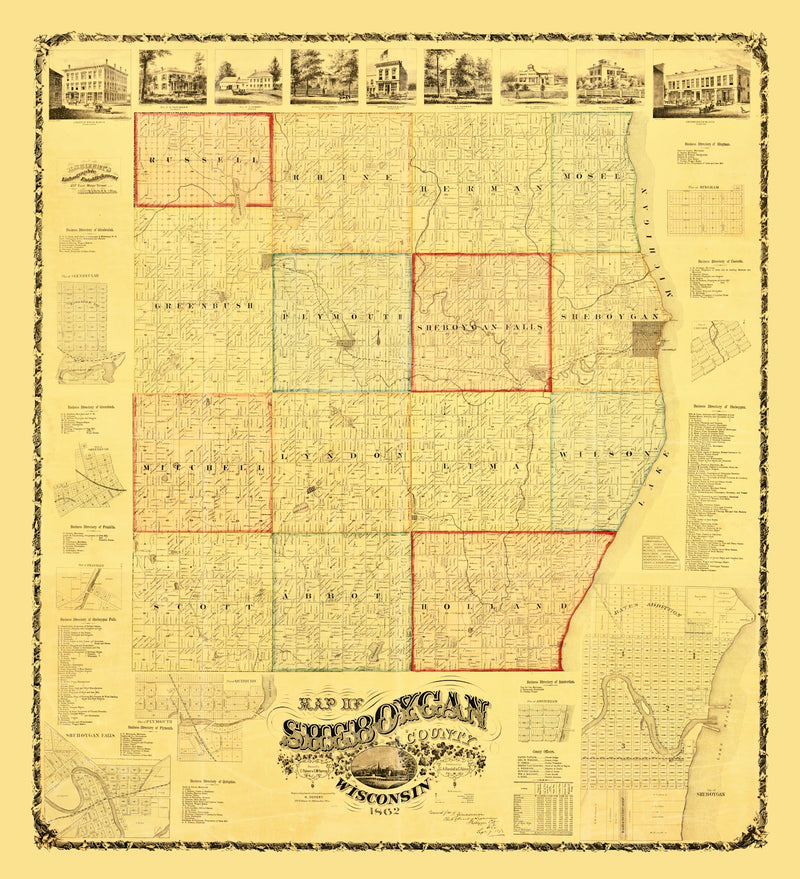 Size comparison using Vintage Map of Sheboygan County, Wisconsin 1862