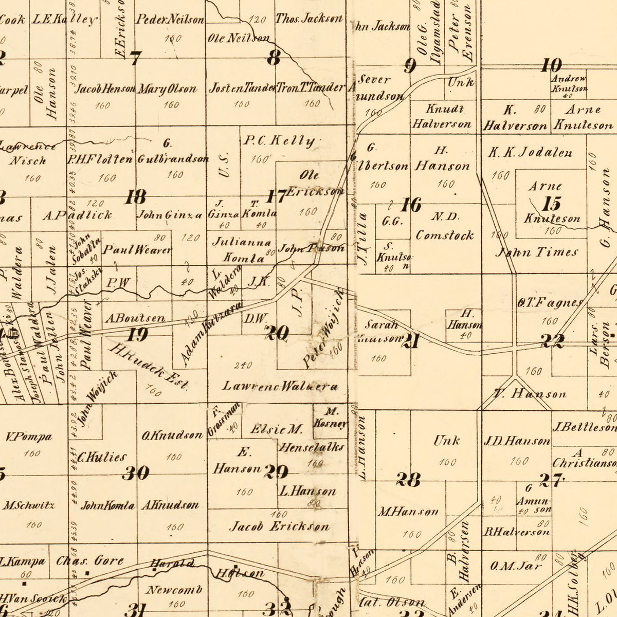 Restored historic details from the 1877 county map of Trempealeau County, Wisconsin