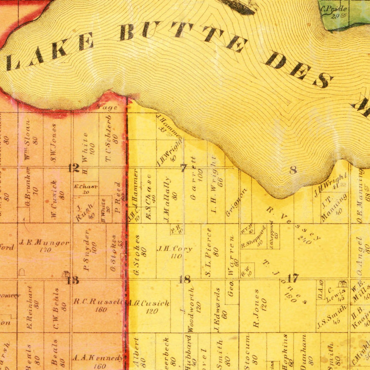 Restored historic details from the 1862 county map of Winnebago County, Wisconsin