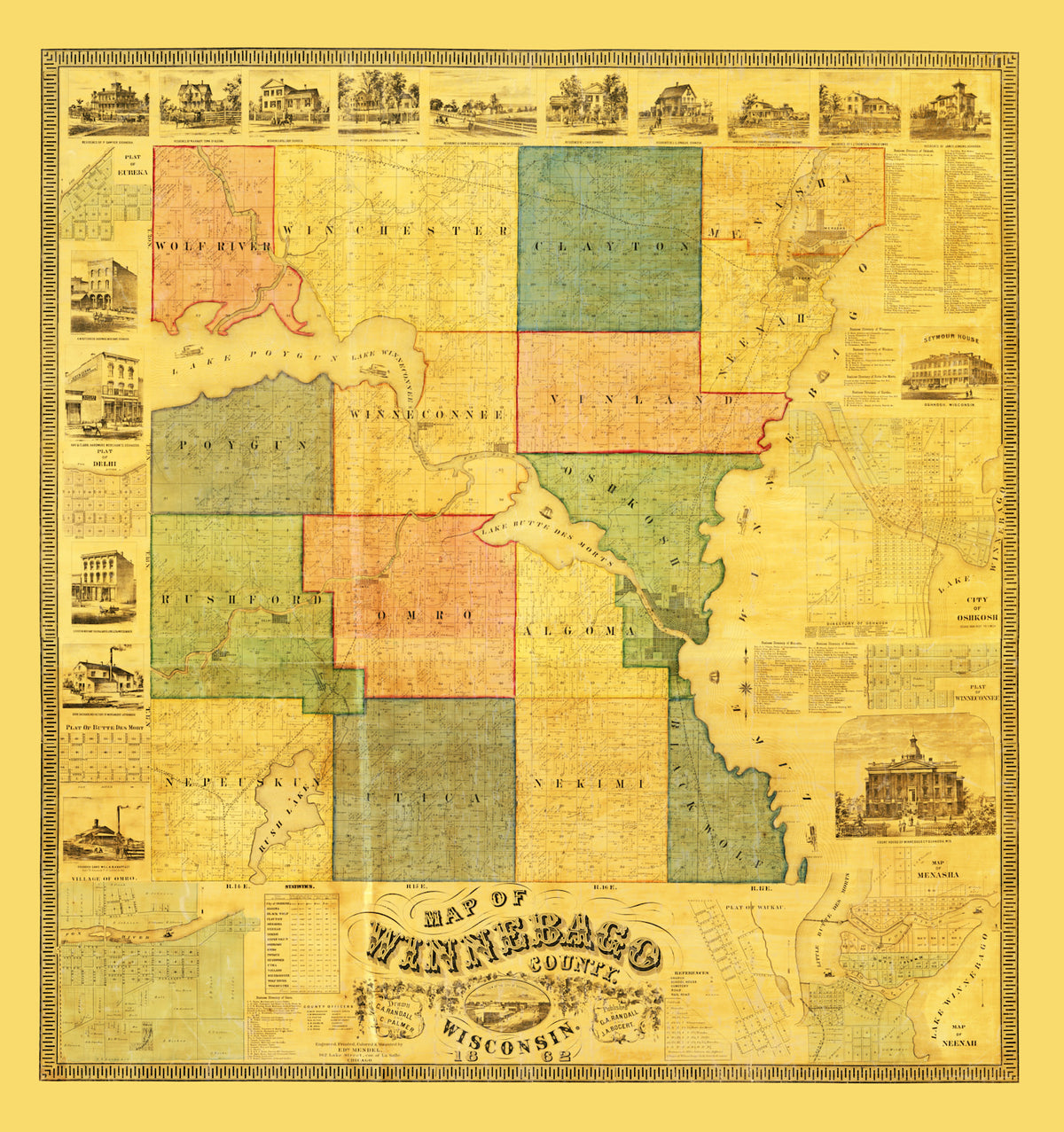 Preview of Vintage Map of Winnebago County, Wisconsin 1862