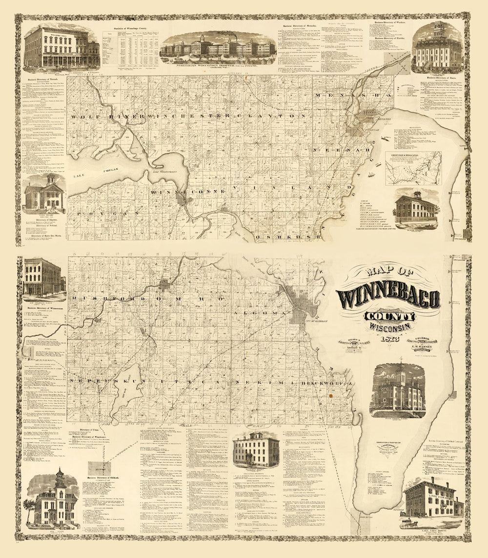 Vintage Map of Winnebago County, Wisconsin 1873 print style example