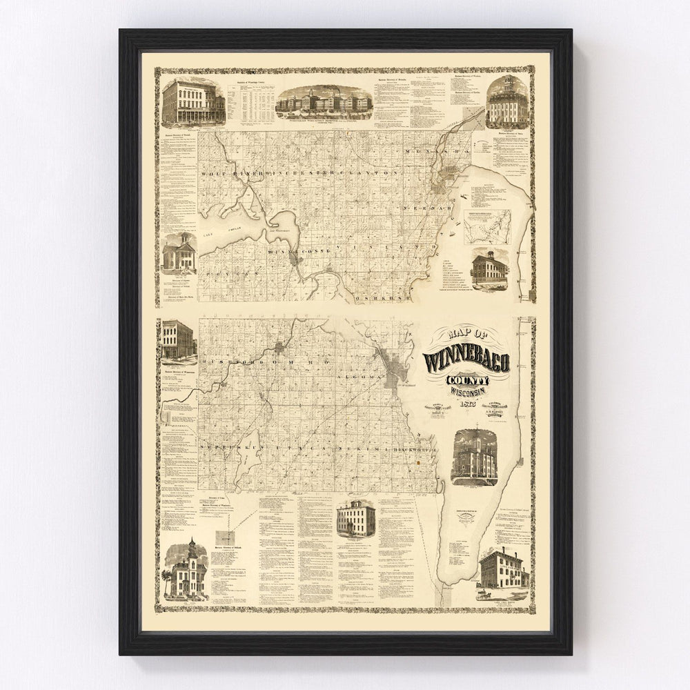 Winnebago County Vintage Map 1873