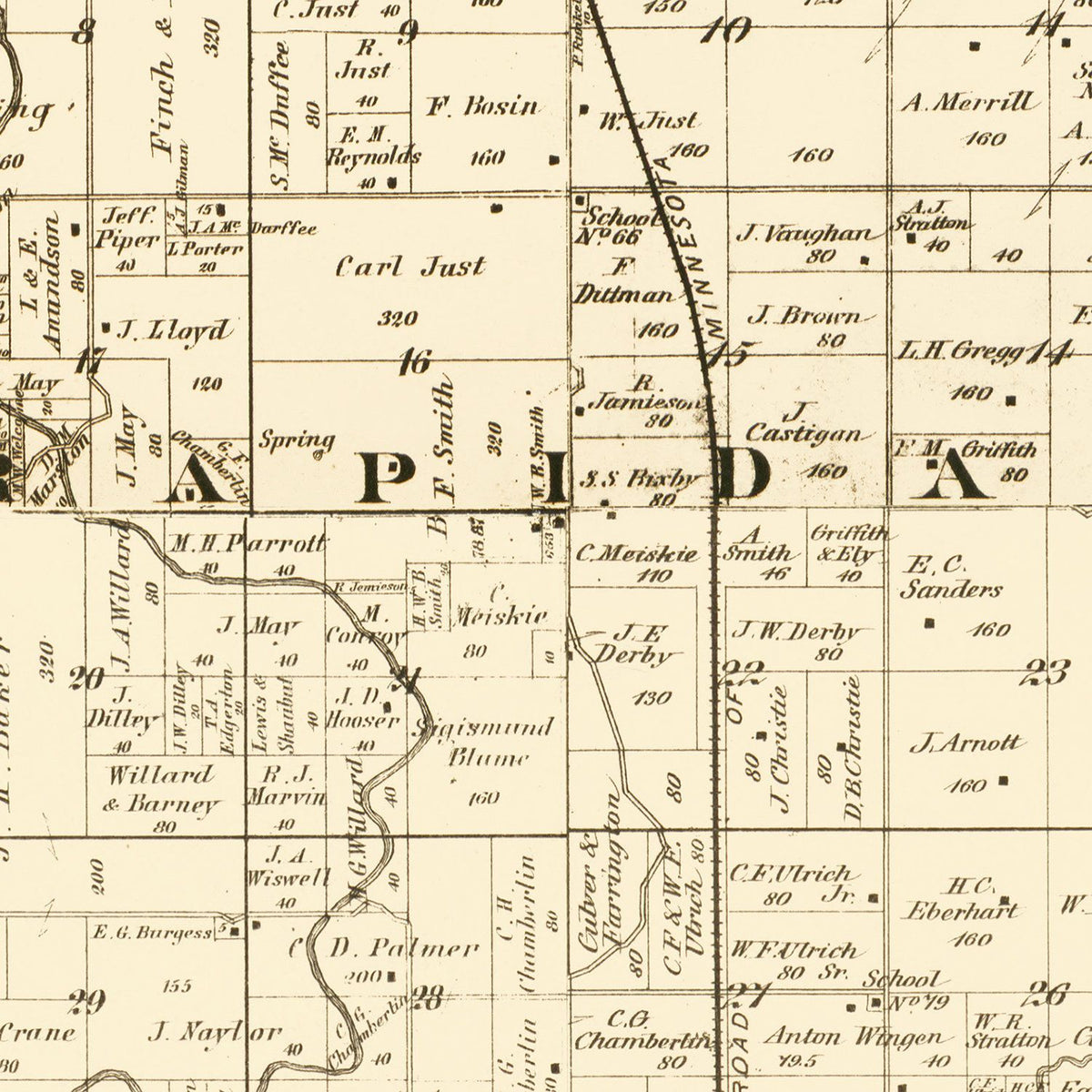 Restored historic details from the 1879 county map of Blue Earth County, Minnesota