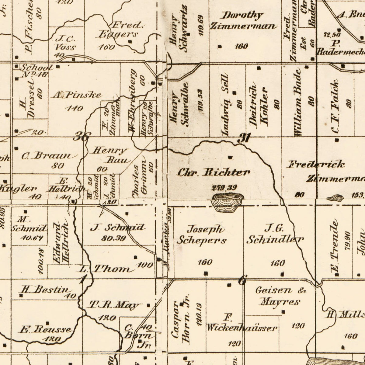 Restored historic details from the 1880 county map of Carver County, Minnesota