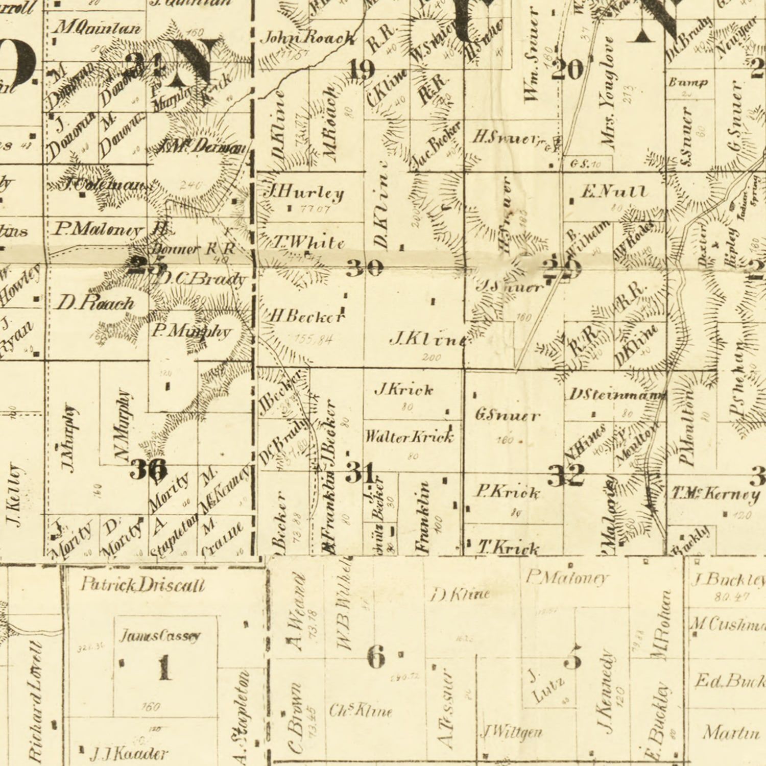Restored historic details from the 1871 county map of Houston County, Minnesota