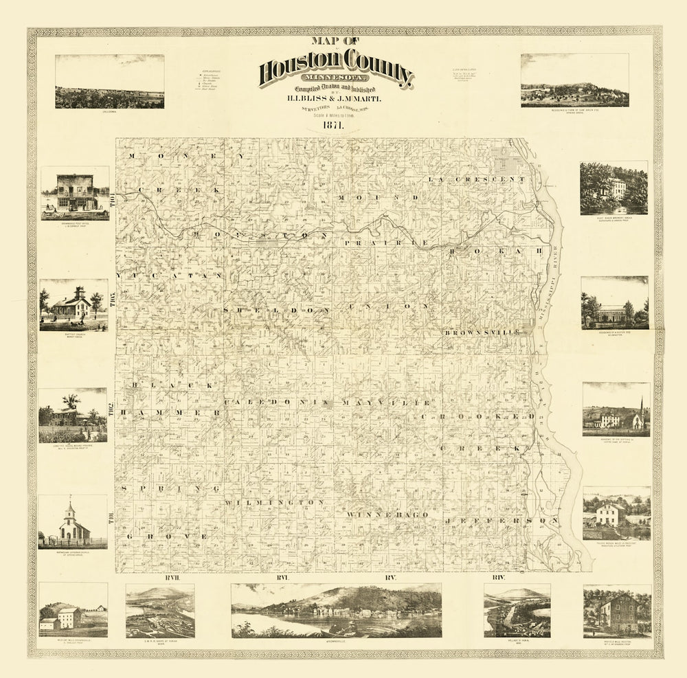 Vintage Map of Houston County, Minnesota 1871 print style example