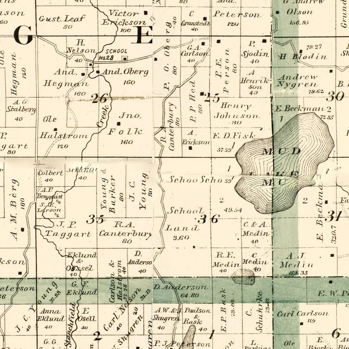 Restored historic details from the 1898 county map of Isanti County, Minnesota