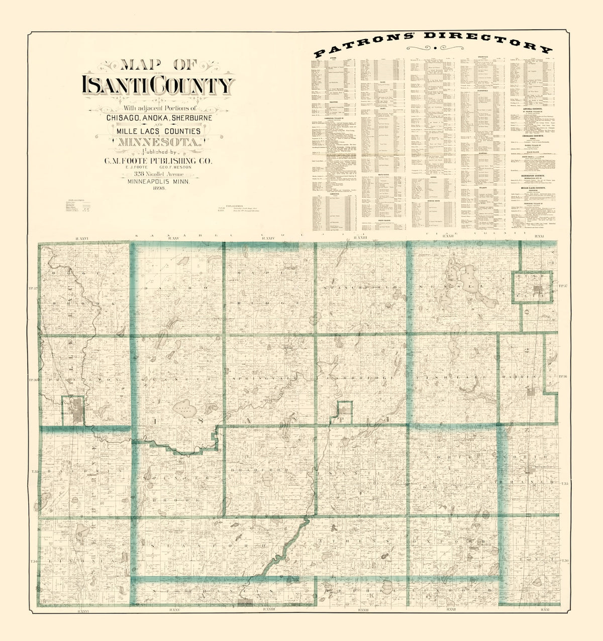 Preview of Vintage Map of Isanti County, Minnesota 1898