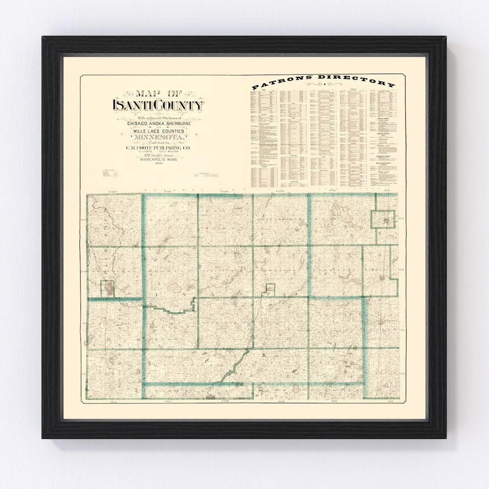 Isanti County Vintage Map 1898