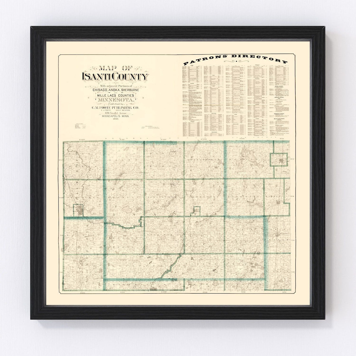 Isanti County Vintage Map 1898